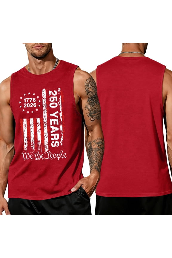 Men's 250 Anniversary Usa Shirt Usa Flag Graphics Casual Crew Neck Sleeveless T Shirts 2026 Summer Fashion Comfort Relaxed Fit Tops Red 2XL