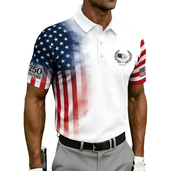 Domuza Men's 250 Anniversary Usa Shirts American Flag Pattern Button-Up Casual Lapel Short Sleeve Tshirts 2026 New Trendy Comfort Tops Hawaiian White M