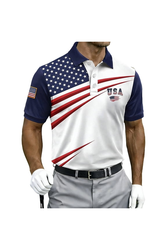 Men's 250th Anniversary Usa Shirts Usa Flag Pattern Button Down Casual Lapel Short Sleeve Tshirts 2026 Summer Fashion Comfort Tops Hawaiian Blue M