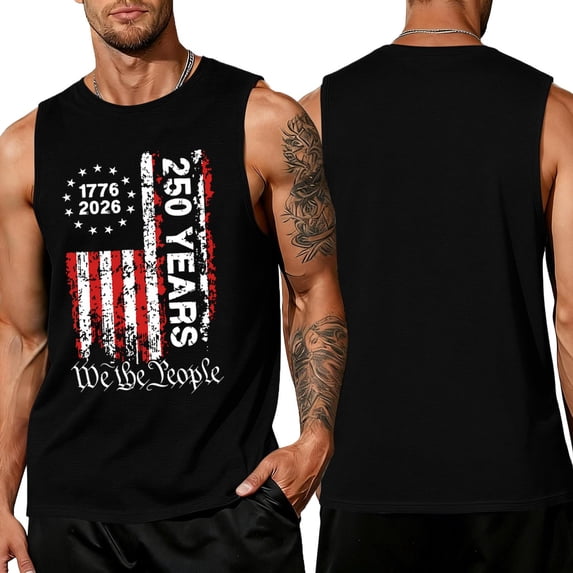 Domuza Men's 250th Anniversary Usa Shirts Usa Flag Pattern Casual Crew-Neck Sleeveless T Shirts 2026 New Fashion Comfy Relaxed Fit Tops Black S