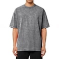 thumbnail image 1 of Domuza Men's Acid Washed T-Shirt, Short Sleeve, Crew Neck, Vintage Distressed Solid Basic Tee Tops Gray 3XL, 1 of 5