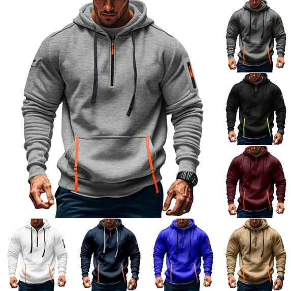 Domuza Men's Athletic Quarter Zip Hoodie Long Sleeve Pullover with Zipper Pocket Soft Fleece Workout Sweatshirt Light Gray 3XL