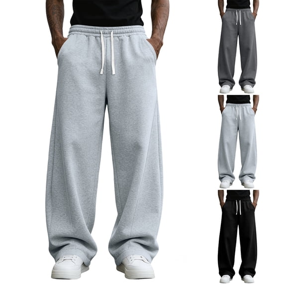 Domuza Men's Baggy Sweatpants Fleece Wide Leg Drawstring Sweat Pants,Casual Lounge Joggers with Pockets Light Gray 2XL