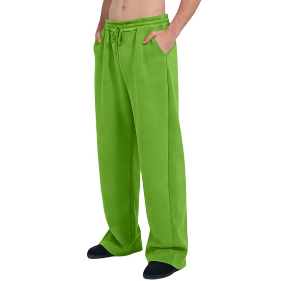 Domuza Men's Baggy Sweatpants Straight Leg Casual Sweat Pants Drawstring Athletic Workout Gym Jogger with Pockets Fluorescent Green L
