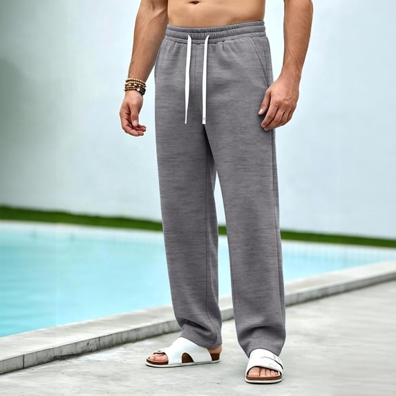 Domuza Men's Baggy Sweatpants, Wide Leg Elastic Drawstring Waist, Casual Lounge Joggers with Pockets for Fall Dark Gray XL