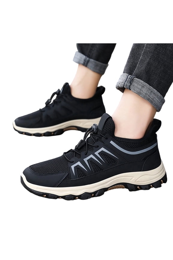 Men's Breathable Athletic Running Shoes, soft thick sole non-slip sneakers, comfy trail walking shoes for outdoor hiking. Black 8 (EU-41)