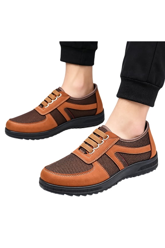 Men's Breathable Mesh Sporty Sneakers, lightweight and comfortable casual walking shoes, perfect for workplace, daily commute and business travel. Camel 8 (EU-41)