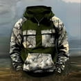 thumbnail image 1 of Domuza Men's Camo Hoodies Fleece Quarter Zip Up Drawstring Cargo Hooded Sweatshirt Fall Winter Retro Relaxed Fit Pullover Top with Pockets Army Green M, 1 of 4