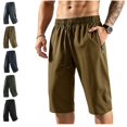 thumbnail image 1 of Domuza Men's Capri Pants 3/4 Long Straight-Leg Sport Shorts Quick Dry Workout Gym Beach Shorts with Zipper Pockets Khaki 4XL, 1 of 5