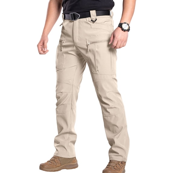 Domuza Men's Cargo Pants Relaxed Fit Waterproof Hiking Pants Ripstop Durable Construction Work Pants with Pockets Khaki XL
