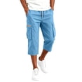 thumbnail image 1 of Domuza Men's Cargo Shorts 3/4 Relaxed Fit Below Knee Work Shorts Drawstring Elastic Waist Hiking Shorts with Pockets Sky Blue 3XL, 1 of 7