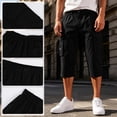 thumbnail image 1 of Domuza Men's Cargo Shorts Below Knee Bermuda Capri Shorts with Multi Pockets 3/4 Length Relaxed Fit Elastic Waist Hiking Work Shorts Black 3XL, 1 of 8