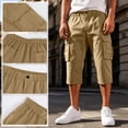 thumbnail image 1 of Domuza Men's Cargo Shorts Below Knee Bermuda Capri Shorts with Multi Pockets 3/4 Length Relaxed Fit Elastic Waist Hiking Work Shorts Khaki 3XL, 1 of 8