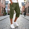 thumbnail image 1 of Domuza Men's Cargo Shorts Casual Drawstring Elastic Waist 3/4 Capri Pants Below Knee Long Hiking Shorts with Pockets Army Green XL, 1 of 7
