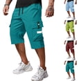thumbnail image 1 of Domuza Men's Cargo Shorts Drawstring Stretch Waist Casual Running Shorts Multi Pockets Below Knee Breathable Athletic Short Cyan L, 1 of 5