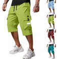 thumbnail image 1 of Domuza Men's Cargo Shorts Drawstring Stretch Waist Casual Running Shorts Multi Pockets Below Knee Breathable Athletic Short Fluorescent Green L, 1 of 5
