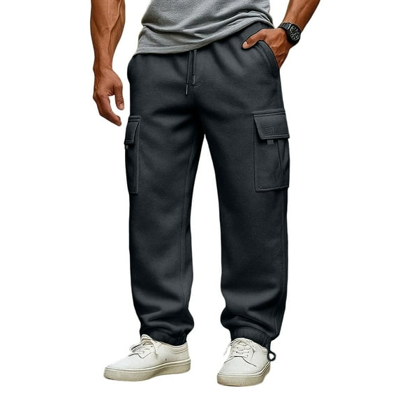 Domuza Men's Cargo Sweatpants Big and Tall Drawstring Wide Leg Sweatpants 2026 Trendy Outdoor Open Bottom Jogger Pants with Multi Pockets Dark Gray XL