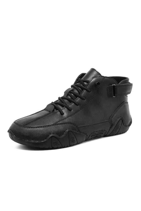 Men's Casual Italian Handmade High Top Leather Boots, Slip-on Lightweight Non-Slip Waterproof Sneakers, Durable Outdoor Walking & Driving High Boots Black 10 (EU-45)