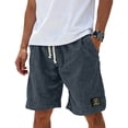 thumbnail image 1 of Domuza Men's Casual Shorts Linen Summer Beach Solid Color Elastic Waist Drawstring Knee Length Streetwear Shorts Navy M, 1 of 4