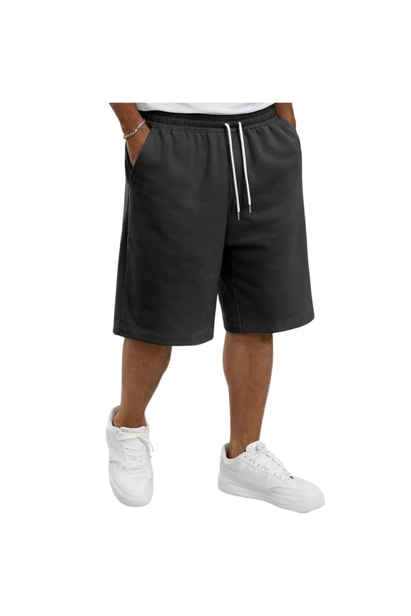 Men's Casual Sweat Shorts Under Knee Athletic Running Short with Pockets Workout Gym Lounge for Mens Black M