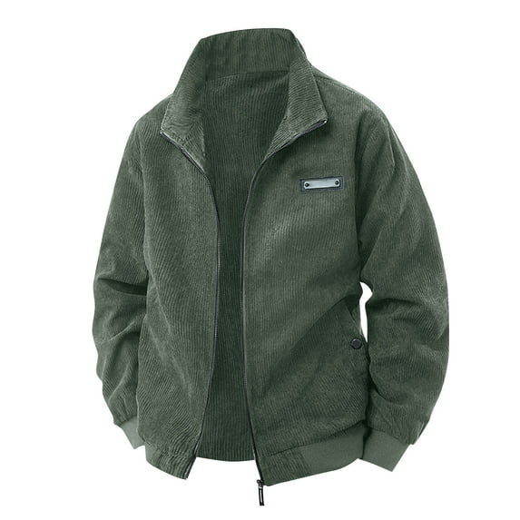 Domuza Men's Corduroy Jacket Casual Comfy Mock Neck Zip Up Vintage Jackets Fall Winter Stylish Relaxed Fit Solid Sweatshirt with Pockets Army Green 3XL