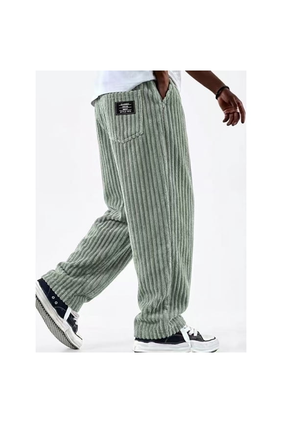 Men's Corduroy Joggers with Elastic Waist Drawstring Tapered Casual Pants Comfort Fit​ Trousers Light Green 2XL