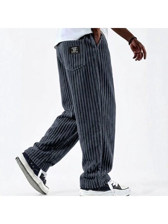 Men's Corduroy Joggers with Elastic Waist Drawstring Tapered Casual Pants Comfort Fit Trousers Navy 2XL