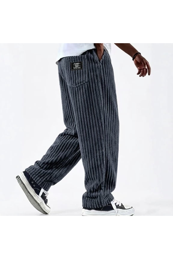 Men's Corduroy Joggers with Elastic Waist Drawstring Tapered Casual Pants Comfort Fit​ Trousers Navy 2XL