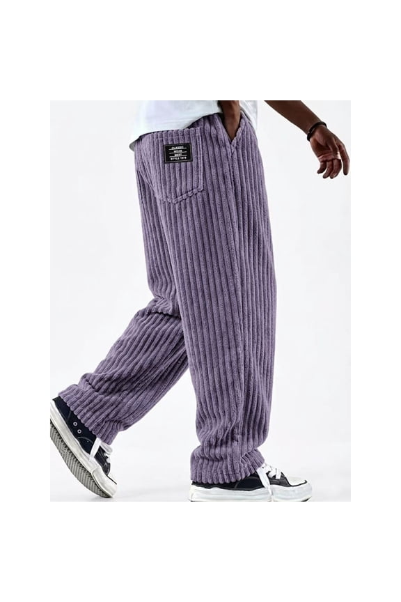 Men's Corduroy Joggers with Elastic Waist Drawstring Tapered Casual Pants Comfort Fit​ Trousers Purple 2XL