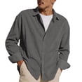 thumbnail image 1 of Domuza Men's Corduroy Shirt Jacket - Button Down Long Sleeve Spring Fall Casual Streetwear Loose Fit Lightweight Shacket Dark Gray L, 1 of 7