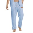 thumbnail image 1 of Domuza Men's Cotton Linen Drawstring Pants Fashion Straight Leg Loose Elastic Casual Summer Trousers Light Blue M, 1 of 4