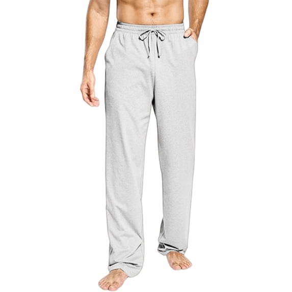 Domuza Men's Cotton Sweatpants with Pockets Open Bottom Yoga Pants Straight Leg Casual Athletic Lounge Sweat Pants Gray M