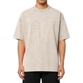 thumbnail image 1 of Domuza Men's Cotton T-Shirts Oversized Short Sleeves Casual Loose Wash Solid Basic Tee Tops Khaki 2XL, 1 of 4