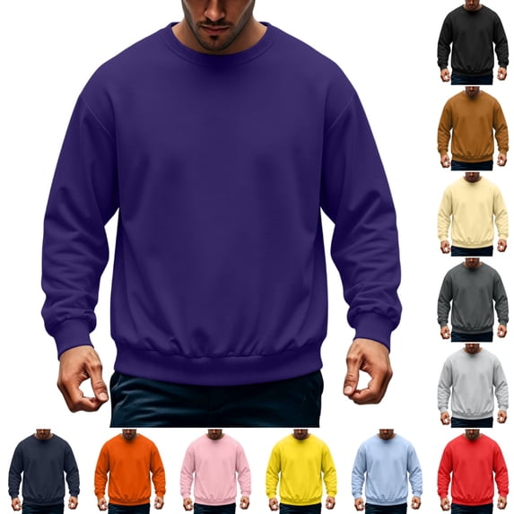 Domuza Men's Crewneck Fleece Sweatshirt Solid Color Classic Pullover Long Sleeve Tops Fall Winter Casual Regular Fit Sweatshirts