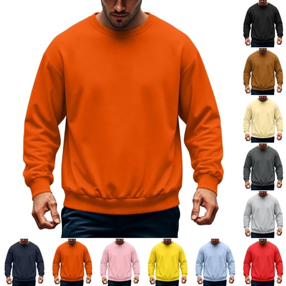 Domuza Men's Crewneck Fleece Sweatshirt Solid Color Classic Pullover Long Sleeve Tops Fall Winter Casual Regular Fit Sweatshirts