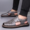thumbnail image 1 of Domuza Men’s Crocodile Embossed Split Toe Back Strap Sandals, Slip On Closed Front Leather Casual Mule Sandals with Block Flat Sole for Daily Summer Wear Gray 6.5 (EU-38), 1 of 4