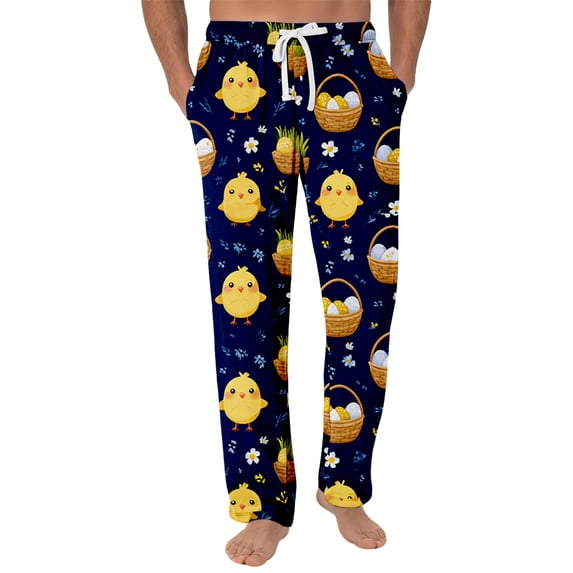 Domuza Men's Easter Rabbit Pajamas Pants Casual Stretch Waist Drawstring Pj Pants Loose Fit Comfy Lounge Sleep Pants with Pockets Black L