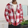 thumbnail image 1 of Domuza Men's Flannel Hoodie Shirts Casual Fashion Long Sleeve Button Up Plaid Shirt Fall Lightweight Classic Checkered Blouse with Two Pockets Red L, 1 of 5