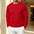 thumbnail image 1 of Domuza Men's Fleece Crewneck Sweatshirt, Long Sleeve Pullover, Loose Fit Athletic Top, Warm Basic Pullover for Fall - Red M, 1 of 6