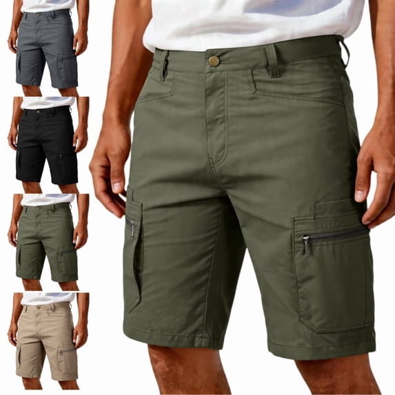 Domuza Men's Flex Casual Cargo Shorts Lightweight Water Resistant Golf Shorts Stretch Outdoor Work Shorts with Multi-Pocket Army Green L