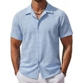 thumbnail image 1 of Domuza Men's Floral Sheer Lace Shirt Casual Button Down Short Sleeve Cuban Mesh Beach Shirts Blue XL, 1 of 4