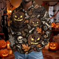 thumbnail image 1 of Domuza Men's Halloween Shirt Casual Long Sleeve Novelty Spooky Print Polo Shirts Vintage Regular Fit Button Up Collared Pullover Black XL, 1 of 6