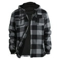 thumbnail image 1 of Domuza Men's Heavy Thick Flannel Plaid Jacket Sherpa Fleece Lined Relaxed Fit Hooded Coat Fall Winter Thermal Zipper Quilted Outerwear Gray 3XL, 1 of 2