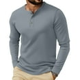 thumbnail image 1 of Domuza Men's Henley Shirts Button Down Long Sleeves Casual Trendy Cotton T-Shirts Fall Soft Solid Color Regular Fit Basic Tee Gray XL, 1 of 4