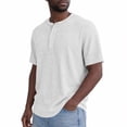 thumbnail image 1 of Domuza Men's Henley T Shirts Short Sleeve,Waffle Knit Shirts Casual Basic Button Tee Top Summer Tshirts Pullover White M, 1 of 4
