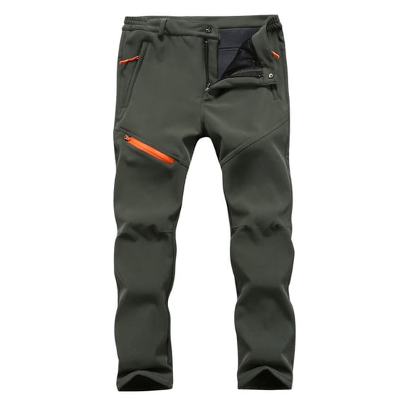Domuza Men's Hiking Snow Ski Pants Softshell Fleece Lined Winter Water Repellent Outdoor Fishing Cargo Pants Army Green M