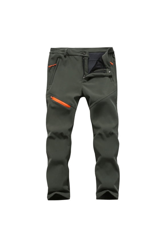 Men's Hiking Snow Ski Pants Softshell Fleece Lined Winter Water Repellent Outdoor Fishing Cargo Pants Army Green M
