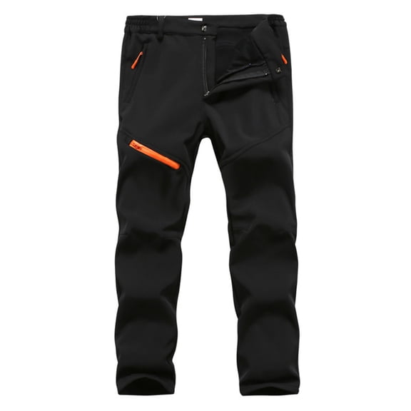 Domuza Men's Hiking Snow Ski Pants Softshell Fleece Lined Winter Water Repellent Outdoor Fishing Cargo Pants Black XL