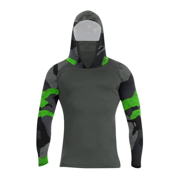 Domuza Men's Hooded UPF Rash Guard Long Sleeve Quick Dry Lightweight Cooling Sun Protection Fishing Shirt with Face Mask Gray 3XL