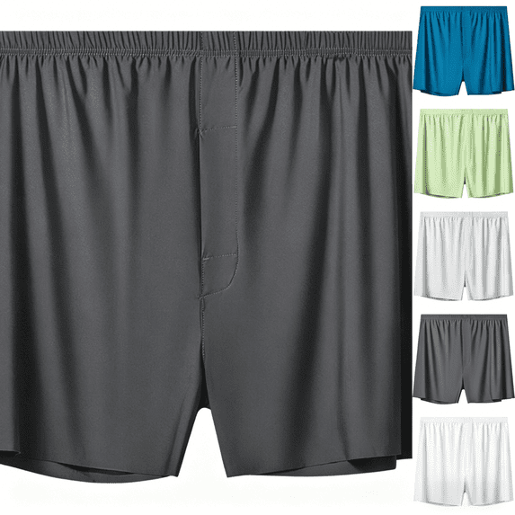 Domuza Men's Ice Silk Boxer Shorts, Breathable Pouch Underwear with Fly Design, Casual Sports Briefs for Beach, Home and Daily Wear Dark Gray 4XL